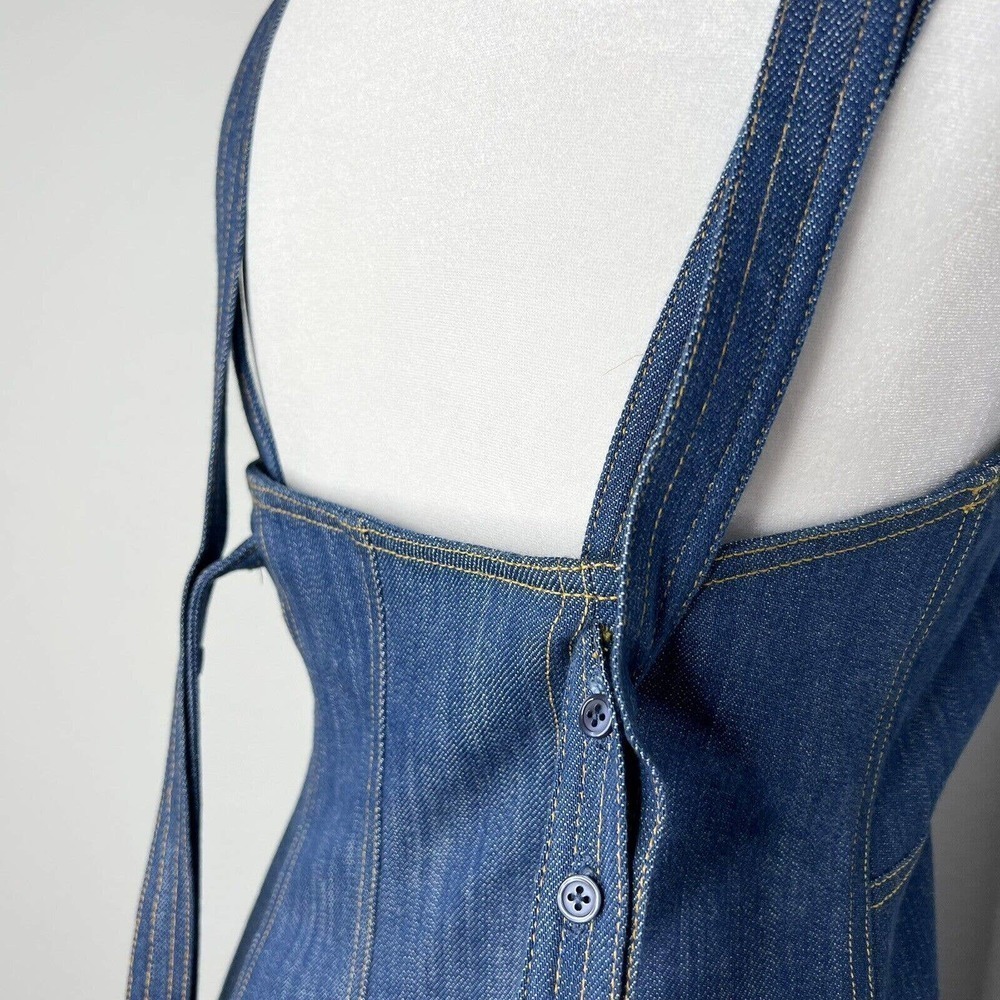 Adam Lippes Blue Stretch Cotton Denim Sleeveless V-Neck Tank Midi Dress Sz 2 - Picture 12 of 16